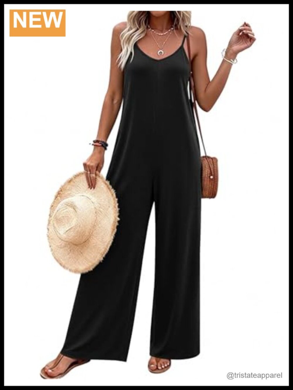 Ekouaer Women Sleeveless Jumpsuit Adjustable Spaghetti Strap Loose Fit Casual